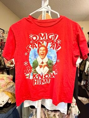ELF Red Holiday Graphic Tee with Festive Print